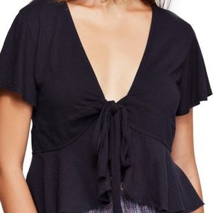 Free People Tie Front ruffle Top